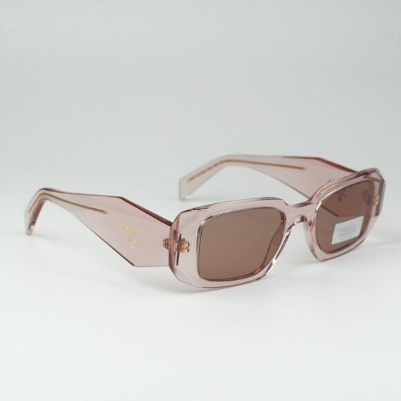 NEW Prada PR17WS 19Q10D Transparent Peach Brown Rectangle Unisex Sunglasses - Picture 7 of 12